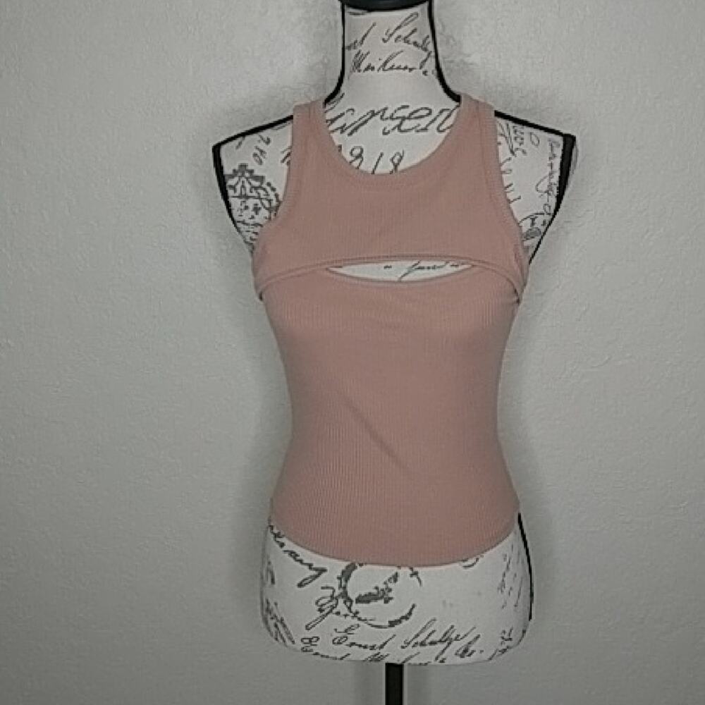 Lulus Ribbed Tank Top With Keyhole Tan Size S